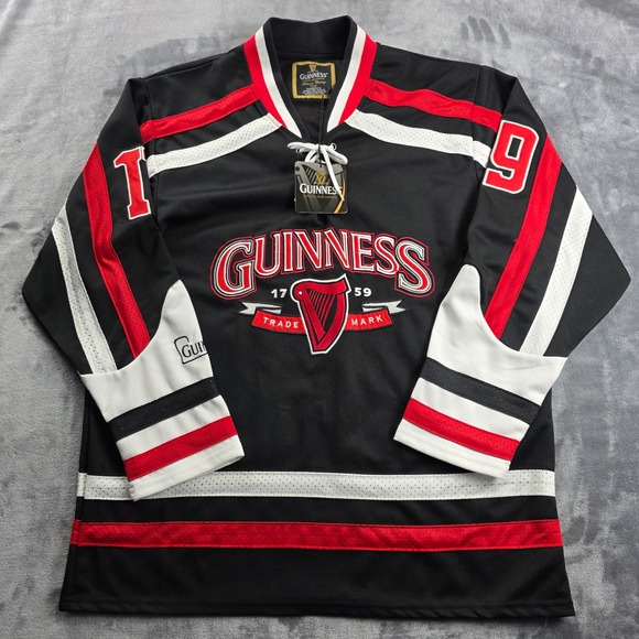 Guinness Other - NEW Guinness Hockey Jersey Men Large Black Red White Lace Up G3003-L Embroidered
